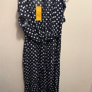 Navy Polka Dot Dress short ruffle sleeve resort wear graduation summer party